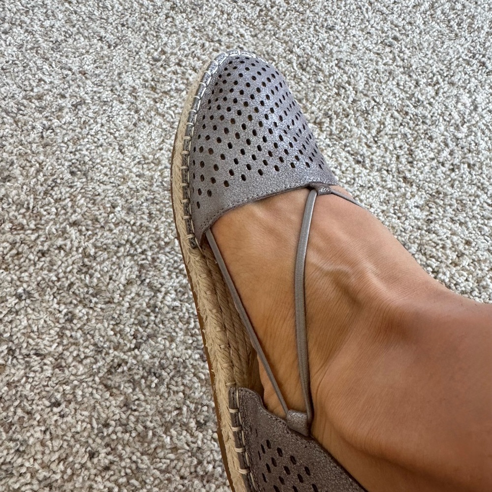 Eileen Fisher Metallic Taupe Perforated Espadrille Flats - Picture 5 of 6